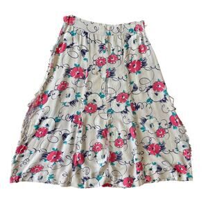 Vintage 1940s Novelty Floral Print Cotton Skirt Pink Navy Wounded Bird As Is